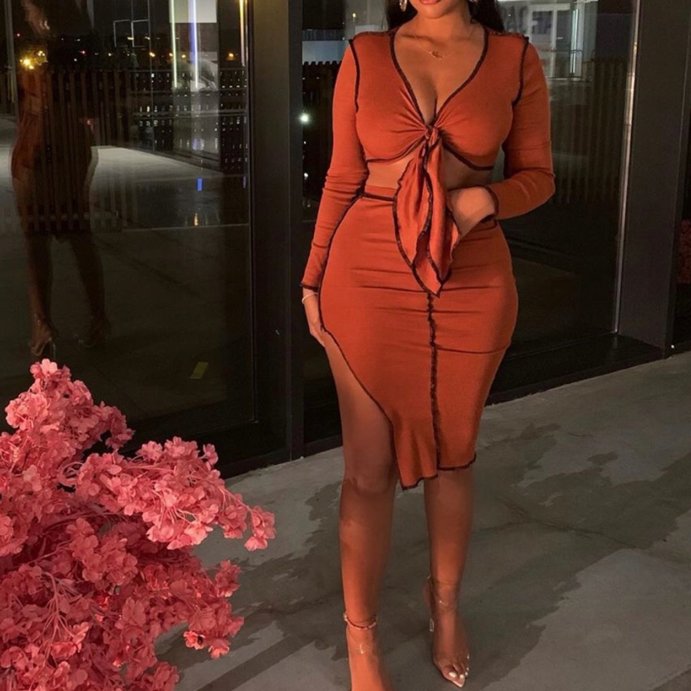 Fashion Nova - Slayin’ Out Skirt Set Rust Medium.
